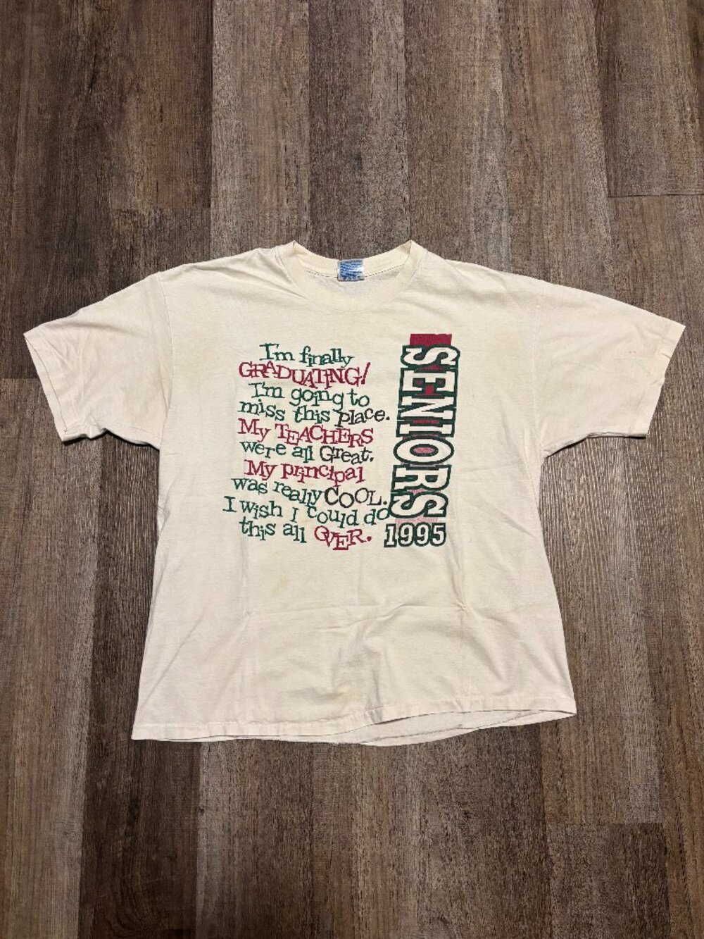Vintage 1995 Seniors Satire 'Get Real' Graphic Tee Shirt Single Stitch